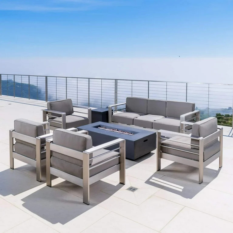 Home Cape Coral Aluminum 7 Piece Fire Pit Patio Set | Walmart (US)