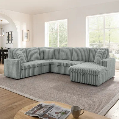 Corduroy Striped Upholstered Sofa, Modern Minimalist U-Shaped Combination Sofa, Pull - Out Bed & Storage Chaise, Seat Soft Couch - (Assembly Is Requir | Wayfair North America