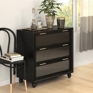 COZAYH Retro Nightstand with Reeded Glass Front, Natural Wood Grain End Table for Modern, Contemp... | Bed Bath & Beyond