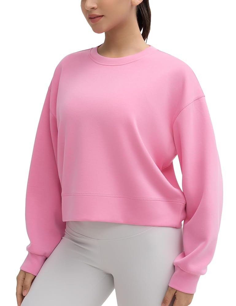 THE GYM PEOPLE Women's Crewneck Cropped Pullover Sweatshirt Cute Basic Long Sleeves Workout Tops | Amazon (US)