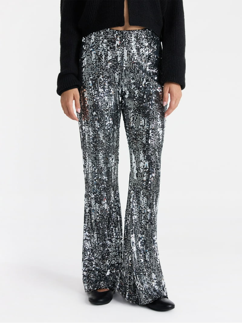 No Boundaries Sequin Flare Pants, 31.5'' Inseam, Women's | Walmart (US)