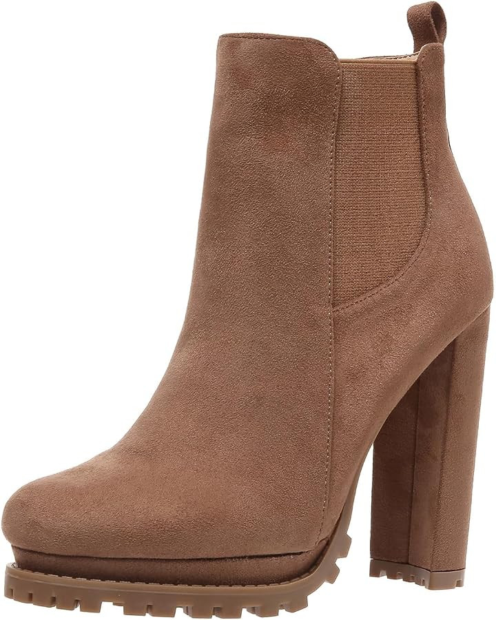 Womens Platform Ankle Boots Fashion Short Bootie High Chunky Block Heel Closed Toe Faux Suede Ank... | Amazon (CA)