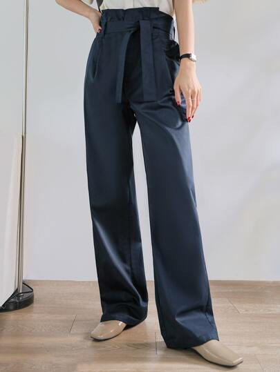 DAZY Paperbag Waist Belted Wide Leg Pants | SHEIN