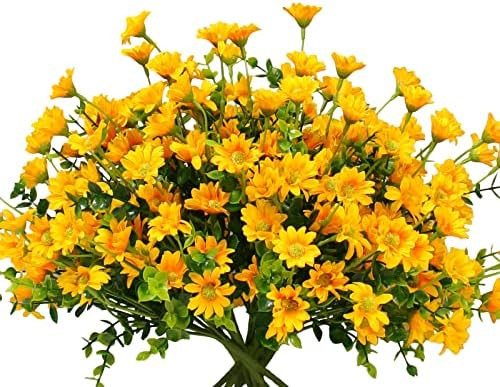 alyptus Fake Mums Outdoor Yellow Flowers 8 Bundles Plants for Outside Fall Artificial Flower UV R... | Amazon (US)