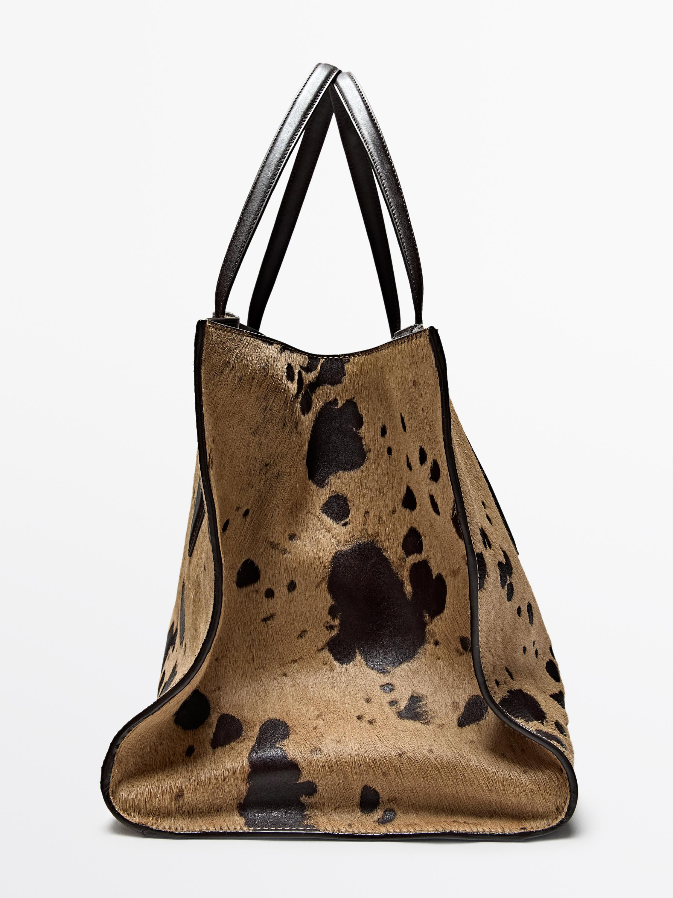Maxitasche MD ICON aus Leder mit Fellprint | Massimo Dutti DE