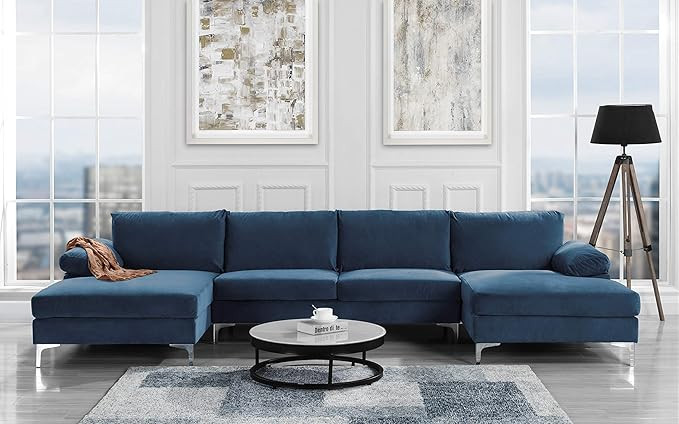 Sofamania Modern Large Velvet Fabric U-Shape Sectional Sofa, Double Extra Wide Chaise Lounge Couc... | Amazon (US)