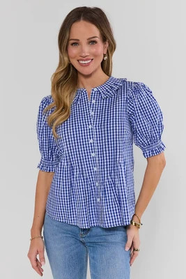 Madison Blue Gingham Button Up Top | Avara
