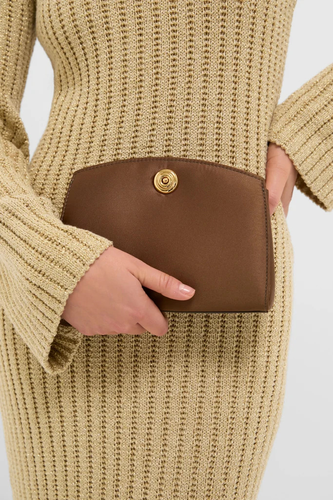 Brown Satin Pushlock Clutch | Tuckernuck (US)
