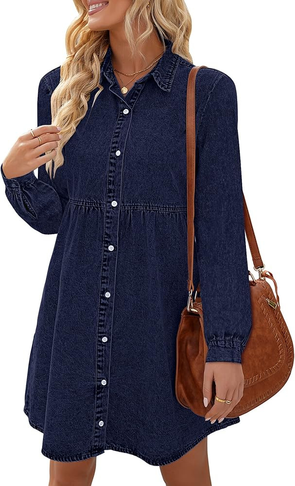 LookbookStore Long Sleeve Denim Dress for Women Jean Dress Button Down Casual Babydoll Denim Shir... | Amazon (US)