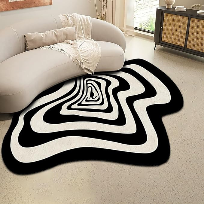 Modern Irregular Shaped Rug,Non-Slip Area Rugs, Oval Fluffy Faux Wool Carpet,Indoor Washable Rug ... | Amazon (US)