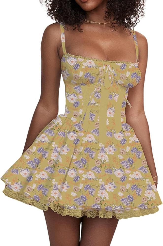 Women's Dress Sleeveless Lace Floral Camisole Corset Suit Style Sexy Dress for Women | Amazon (US)