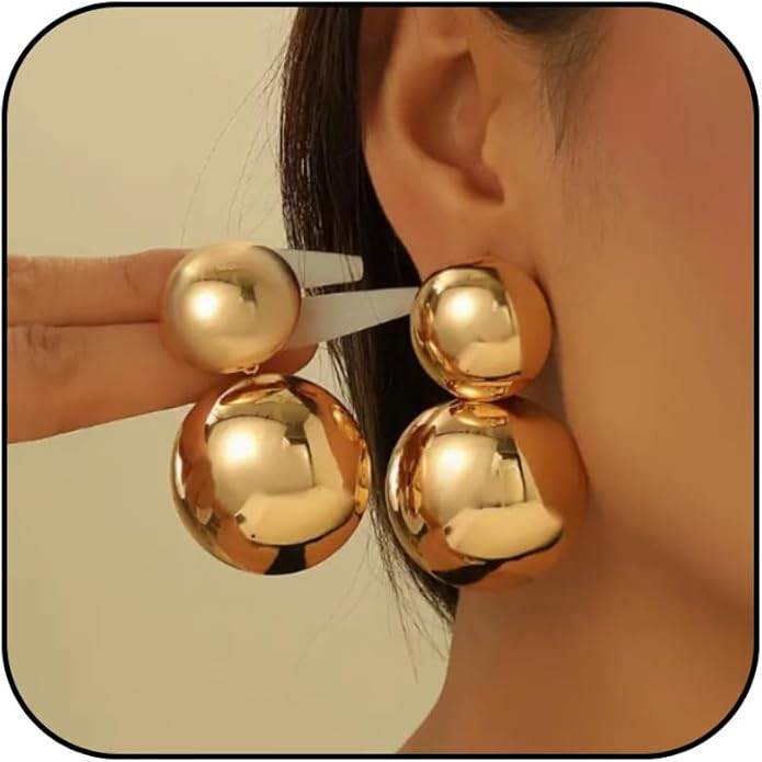 Chunky Gold Ball Hoop Earrings Large Trendy Statement Thick Dangle Oversized Fashion Modern Elega... | Amazon (US)