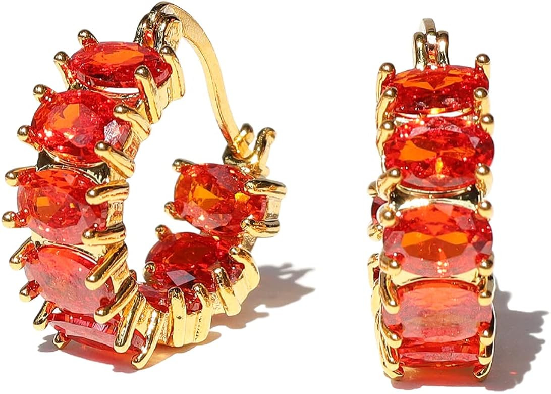 Sonateomber Gold Crystal Hoop Huggie Earrings for Women Girls - Trendy Unique Sparkly Rhinestone ... | Amazon (US)
