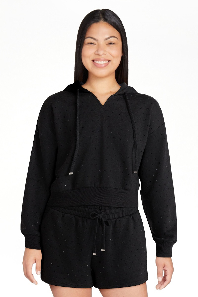 No Boundaries Faux Rhinestone Cropped Hoodie and Shorts Set, 2-Piece, Women’s | Walmart (US)