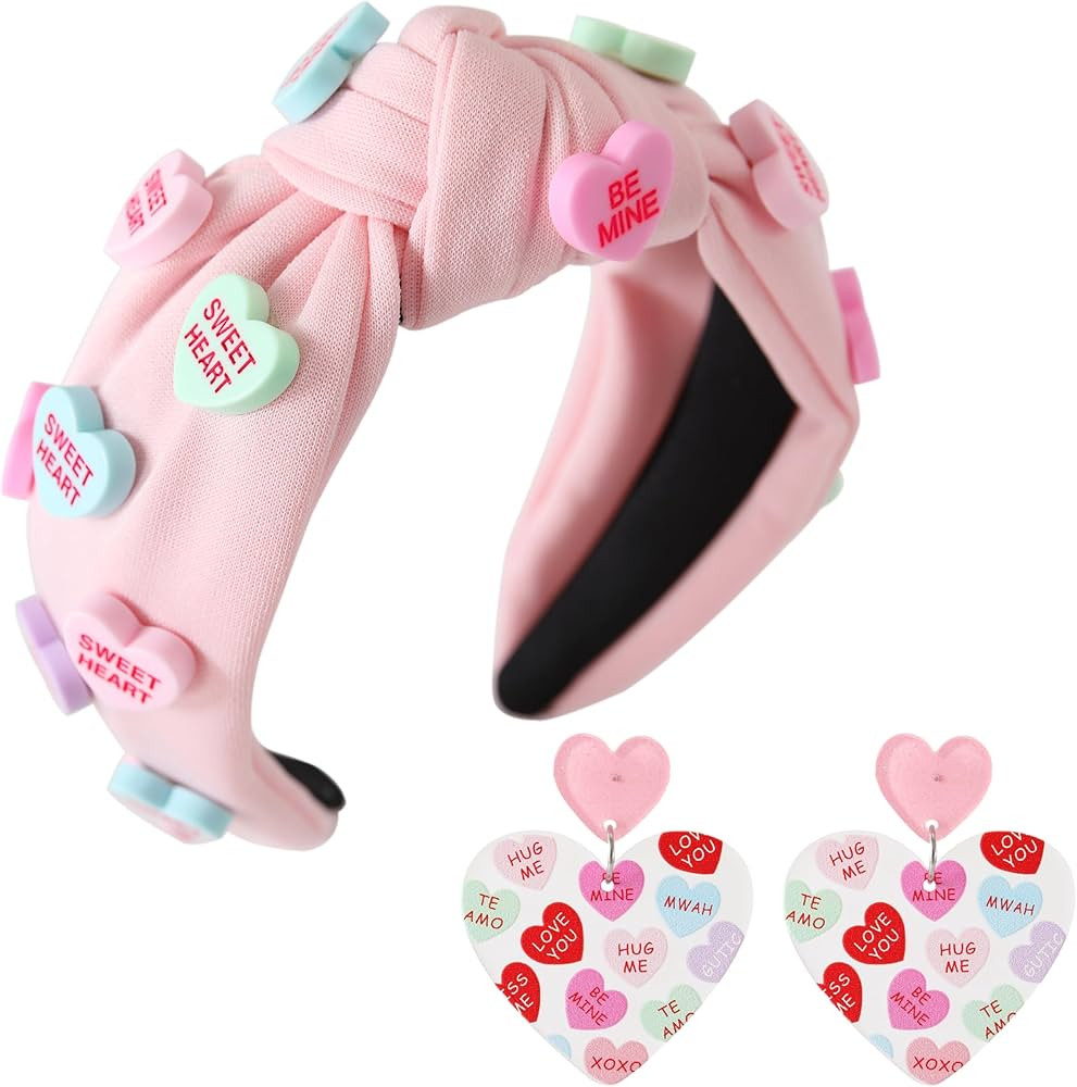 Valentine’s Day Headband Hair Accessories Gifts for Women Girls Candy Heart Letter Knotted Head... | Amazon (US)