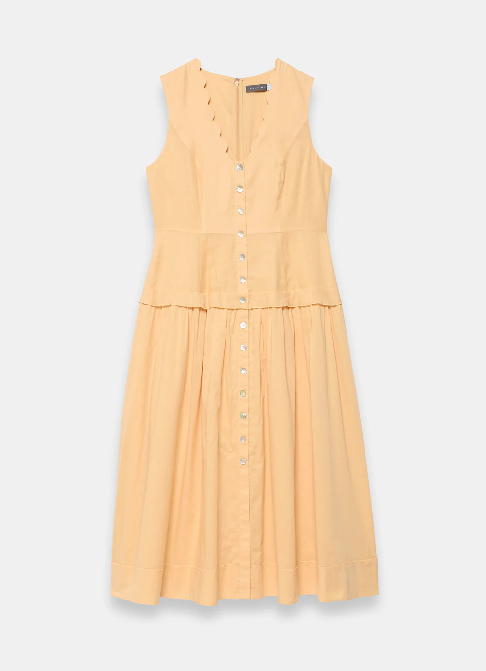Yellow Ramie Drop Waist Midi Dress | Mint Velvet