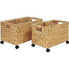 PEMAR Set 2 Natural Wicker Storage Baskets on Wheels (Water Hyacinth-Fishbone Weaving) | Amazon (US)