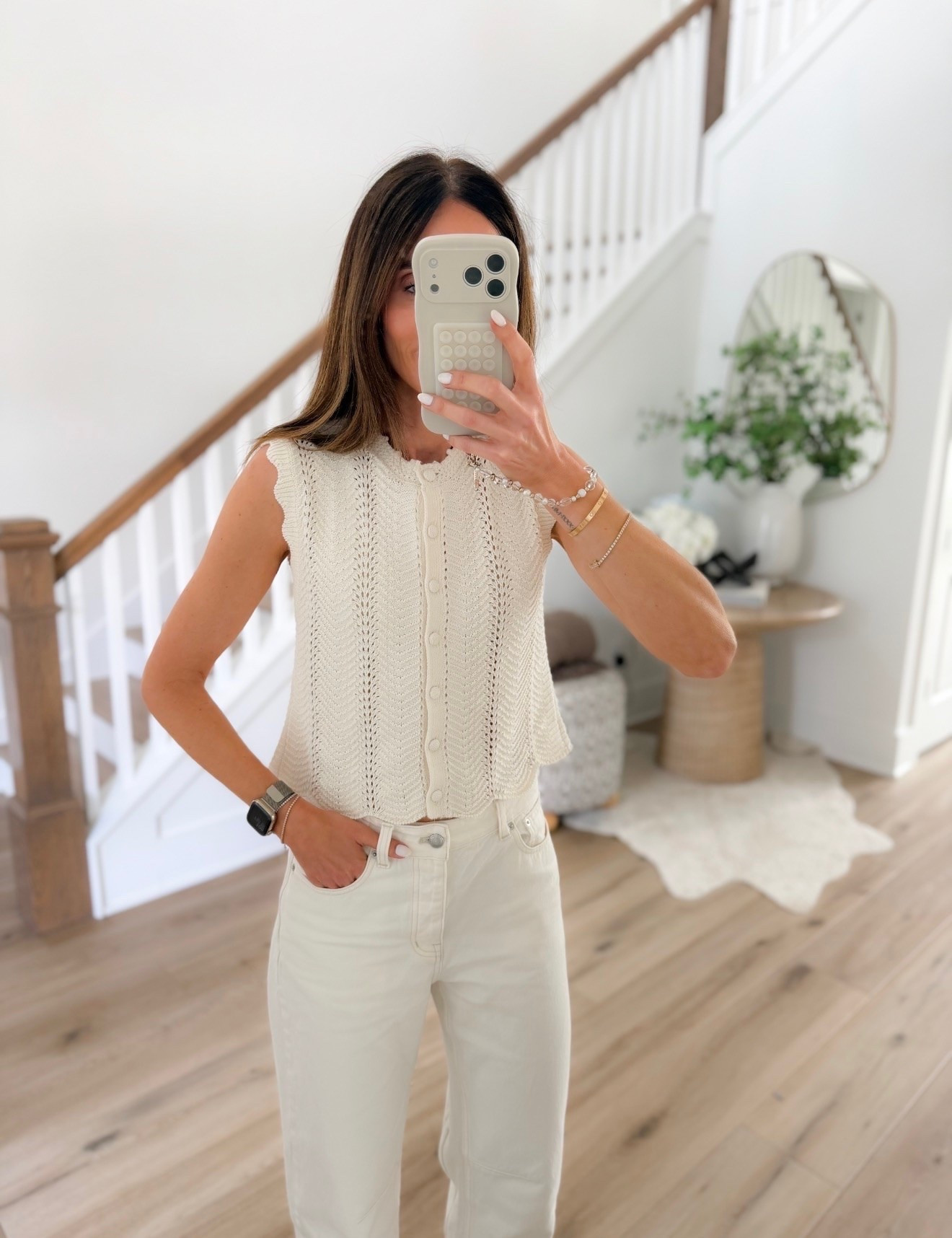 This crochet knit top is giving expensive boutique vibes without the boutique price tag 🤍 I love the scalloped details and the lightweight texture for summer. Paired with white denim for an easy outfit that looks way more put together than the effort required.

crochet top, summer outfit, white denim, neutral outfit, chic casual style, elevated basics, vacation style, feminine details, summer fashion, effortless outfit, annabrstyle

#LTKootd #LTKSeasonal #LTKOver40