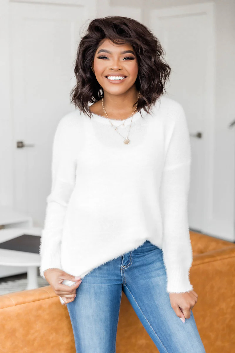 You'll Be There For Me White Sweater | The Pink Lily Boutique