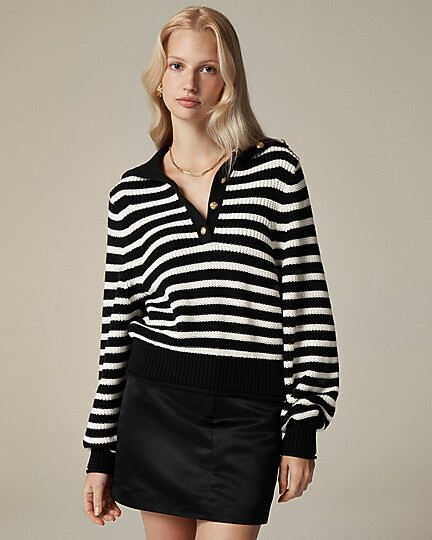 Ribbed cotton button-collar sweater in stripe | J. Crew US
