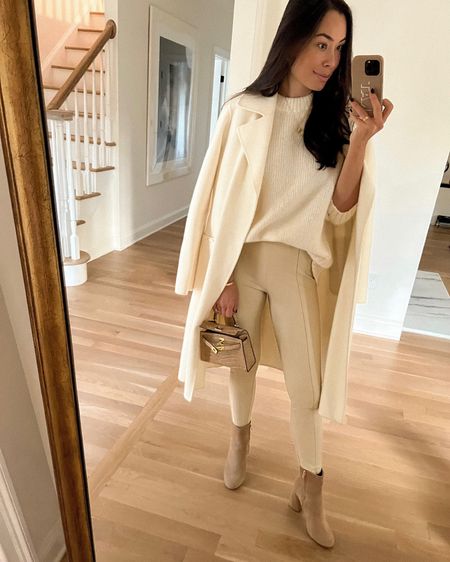 Kat Jamieson of With Love From Kat shares a neutral outfit. Cashmere sweater, faux leather leggings, suede booties, wool coat, classic style. Use code LUXE20 for 20% off Lily & Bean!

#LTKworkwear #LTKSeasonal #LTKstyletip