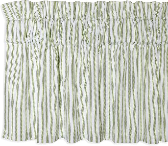 Cackleberry Home Tarragon Green and White Ticking Stripe Valance Curtain Lined Woven Cotton 54 In... | Amazon (US)
