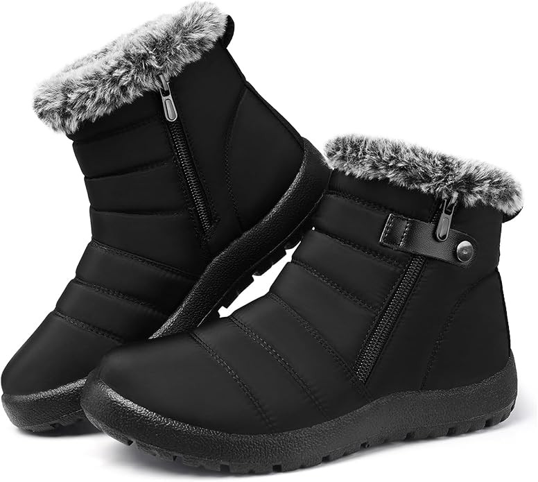 SHIBEVER Women Winter Snow Boots: Black Waterproof Walking Booties Non Slip Fur Lined Warm Outdoo... | Amazon (US)