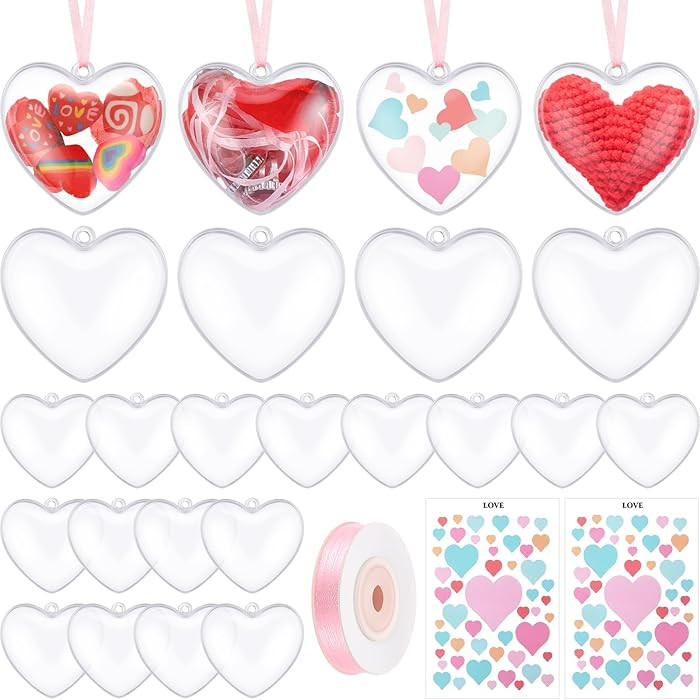 Suzile 24 Pcs Clear Plastic Fillable Heart Ornaments for Crafts 80mm Hanging Balls DIY Ornaments ... | Amazon (US)