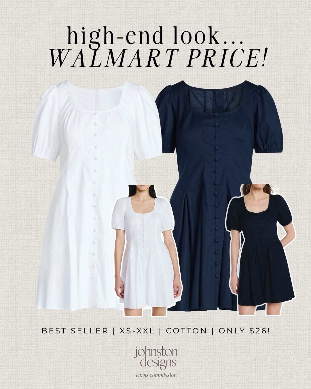High-end look for less. 🤍 This flattering puff sleeve dress is a Walmart best seller and only $26!

Walmart dress, affordable fashion, budget friendly outfit, puff sleeve dress, white mini dress, navy dress, cotton dress, spring dress, summer dress, casual dress, everyday outfit, flattering dress, amazon style outfit, look for less, womens fashion, neutral style, classic style, feminine outfit, under $30 finds, walmart fashion finds 

 #LTKootd