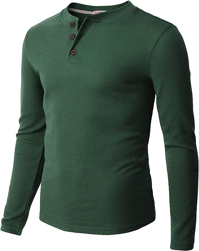 H2H Mens Casual Slim Fit Henley Long Sleeve T Shirts of Waffle Cotton | Amazon (US)