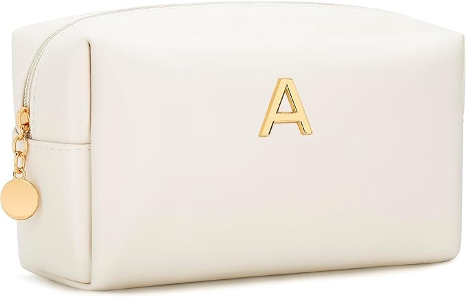 Gifts for Women Bridesmaid Gifts Personalized Initial Makeup Bag PU Leather Cosmetic Waterproof T... | Amazon (US)