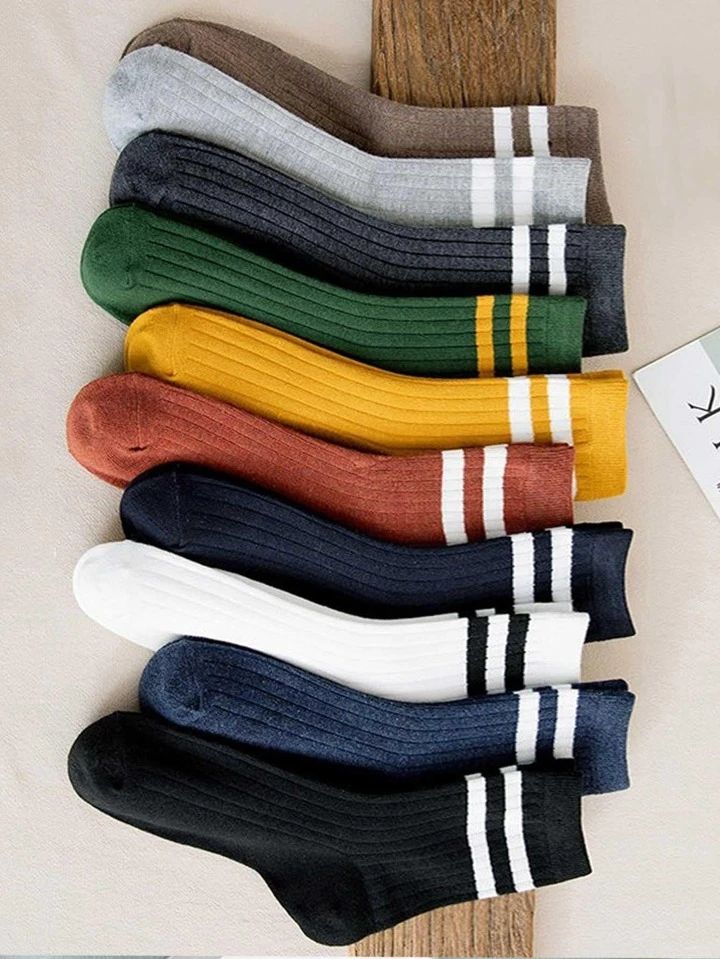 10pairs Striped Pattern Casual Crew Socks For Daily Life | SHEIN