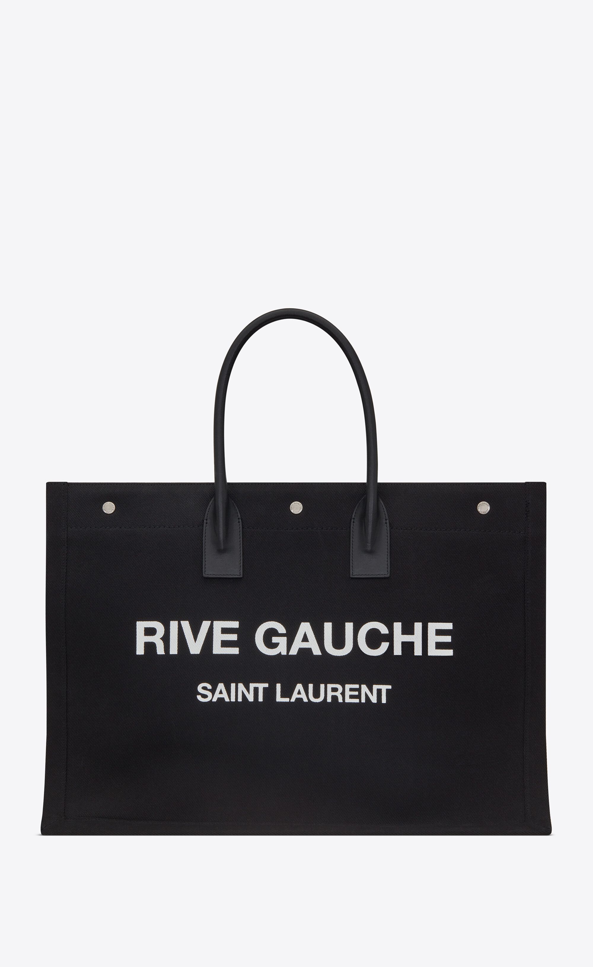 Rive Gauche Tote Bag In Linen And Leather Black One Size | Saint Laurent Inc. (Global)