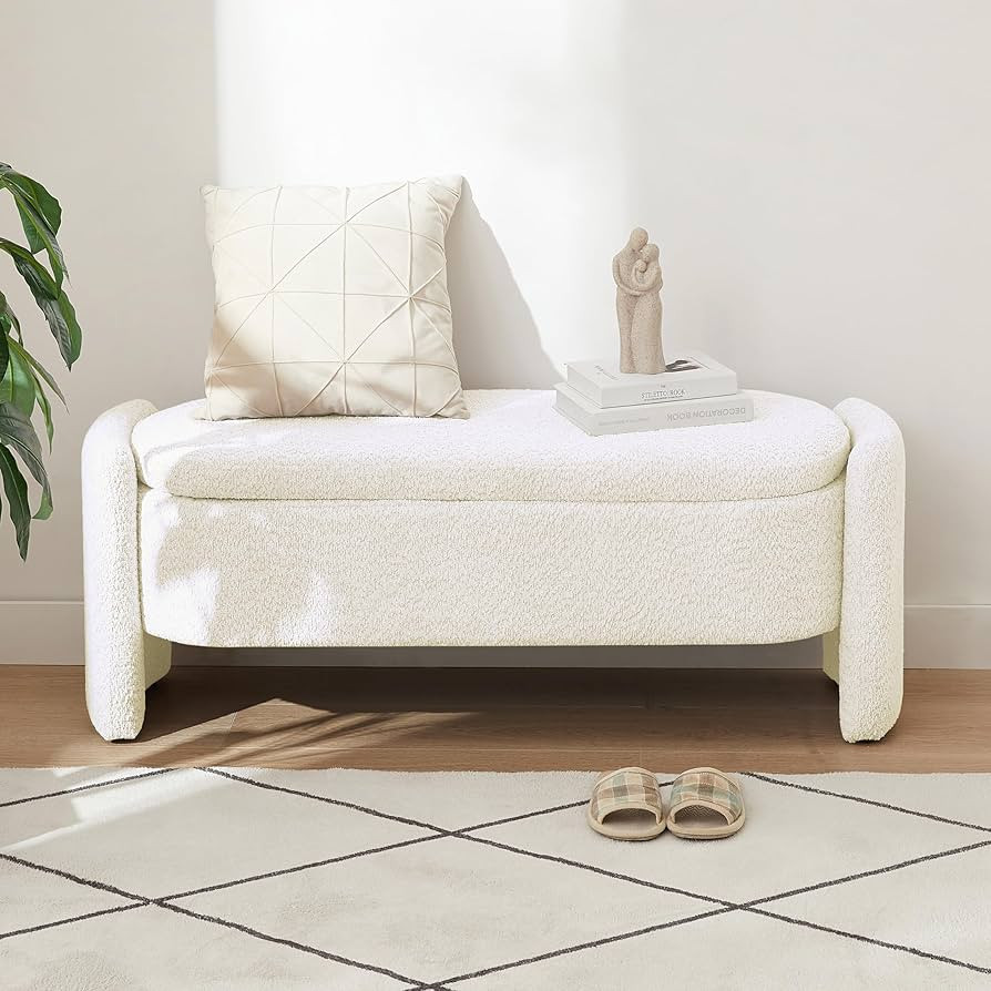 Storage Bench, Ottoman with Large Storage Space Lamb Fleece Fabric Ottoman Benches Upholstered Fo... | Amazon (US)