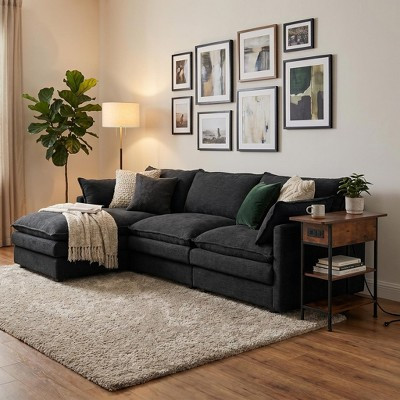 FurnitureR 3-Piece Chenille Sectional Sofa with Storage Ottoman Chaise & Charging Side Table, Modern L Shaped Couch Set for Living Room | Target