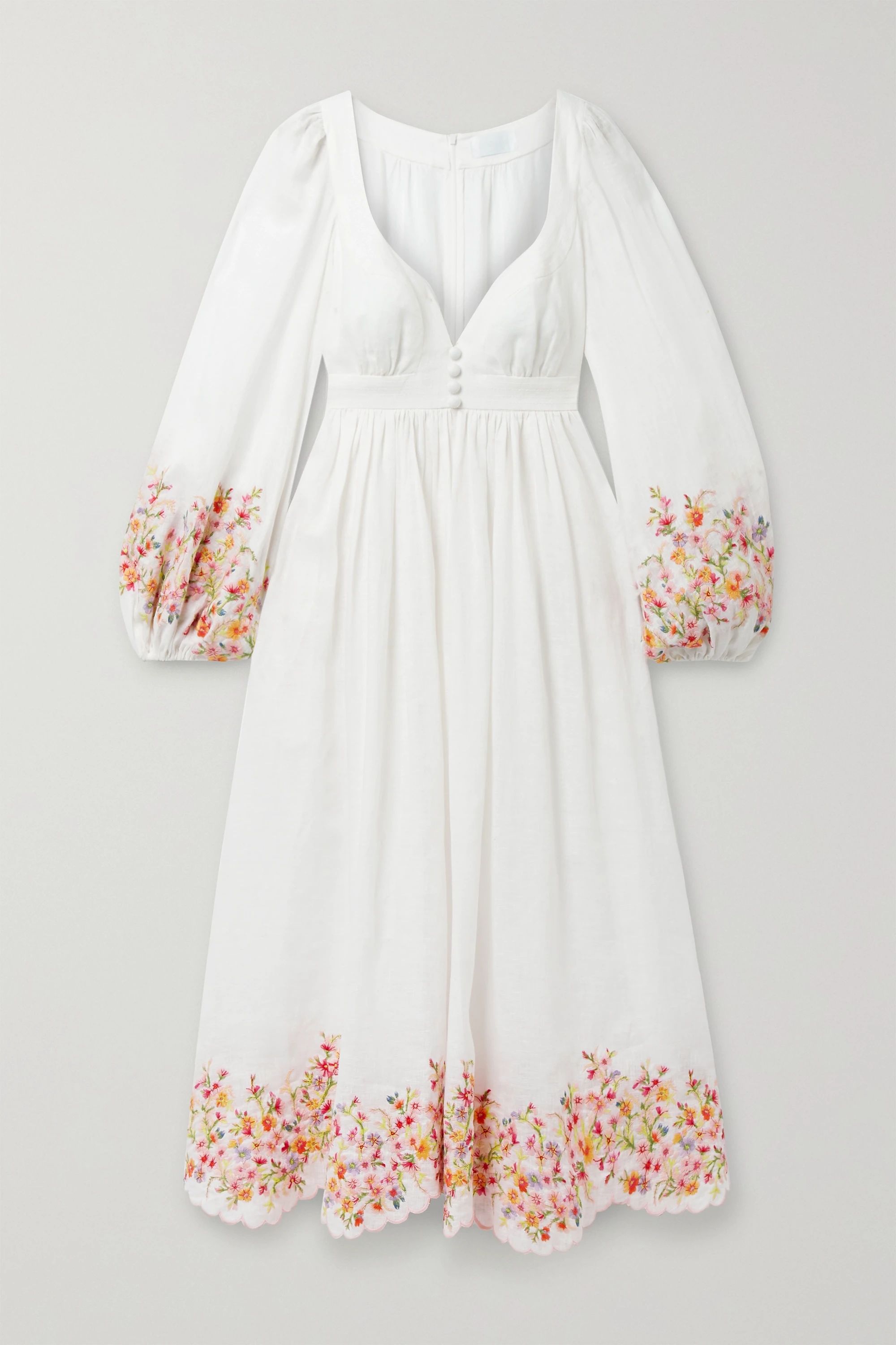 Ivory Mae scalloped embroidered linen midi dress | Zimmermann | NET-A-PORTER | NET-A-PORTER (UK & EU)