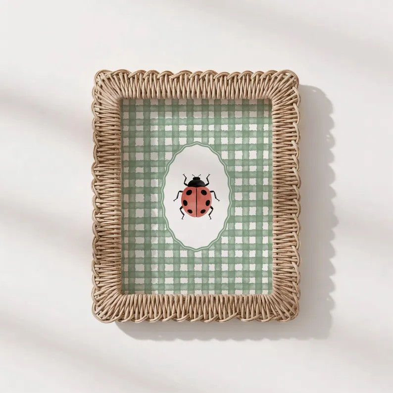 Vintage Ladybug Wall Art, Green Gingham Nursery Decor, Cottagecore Bug Print, Kids Room Art| Digi... | Etsy (Global)