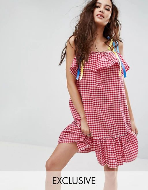 Reclaimed Vintage Inspired Gingham Dress With Ribbon Tie Straps | ASOS US