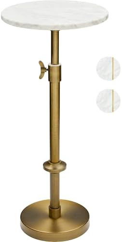 Adjustable-Height Marble Drink Table - 10x10x22-30, White Marble & Antique Brass, Modern Round En... | Amazon (US)