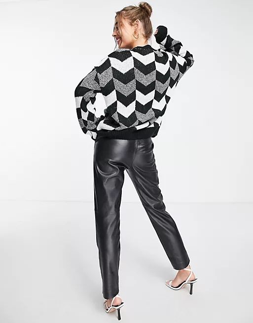 In The Style x Lorna Luxe chevron oversized jumper in black multi | ASOS (Global)