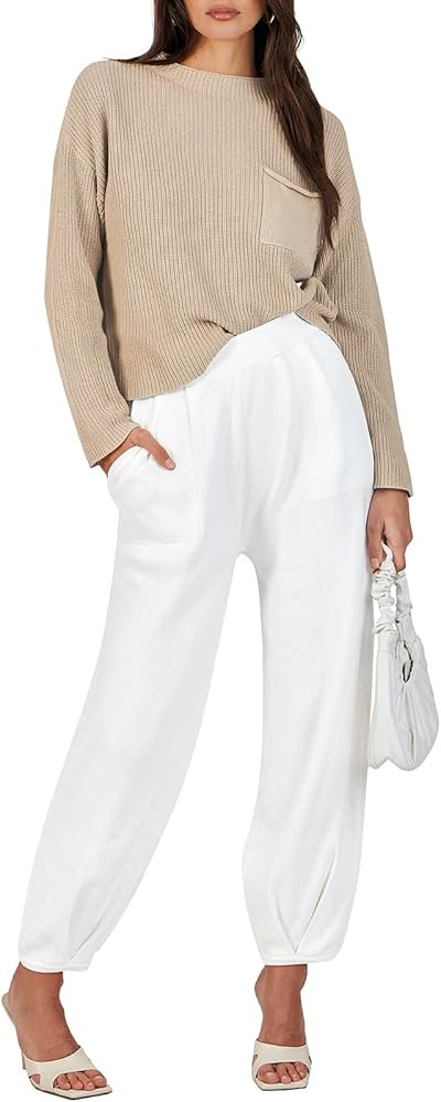 ANRABESS Women's Two Piece Outfits Long Sleeve Knit Top Fall Sweater Set Oversized Pants Tracksui... | Amazon (US)