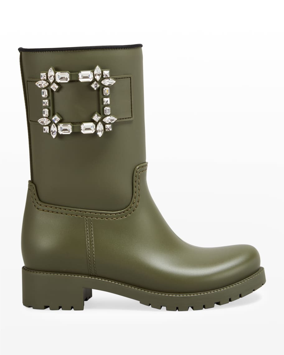 Roger Vivier Viv Run Buckle Rain Boots, Green | Neiman Marcus