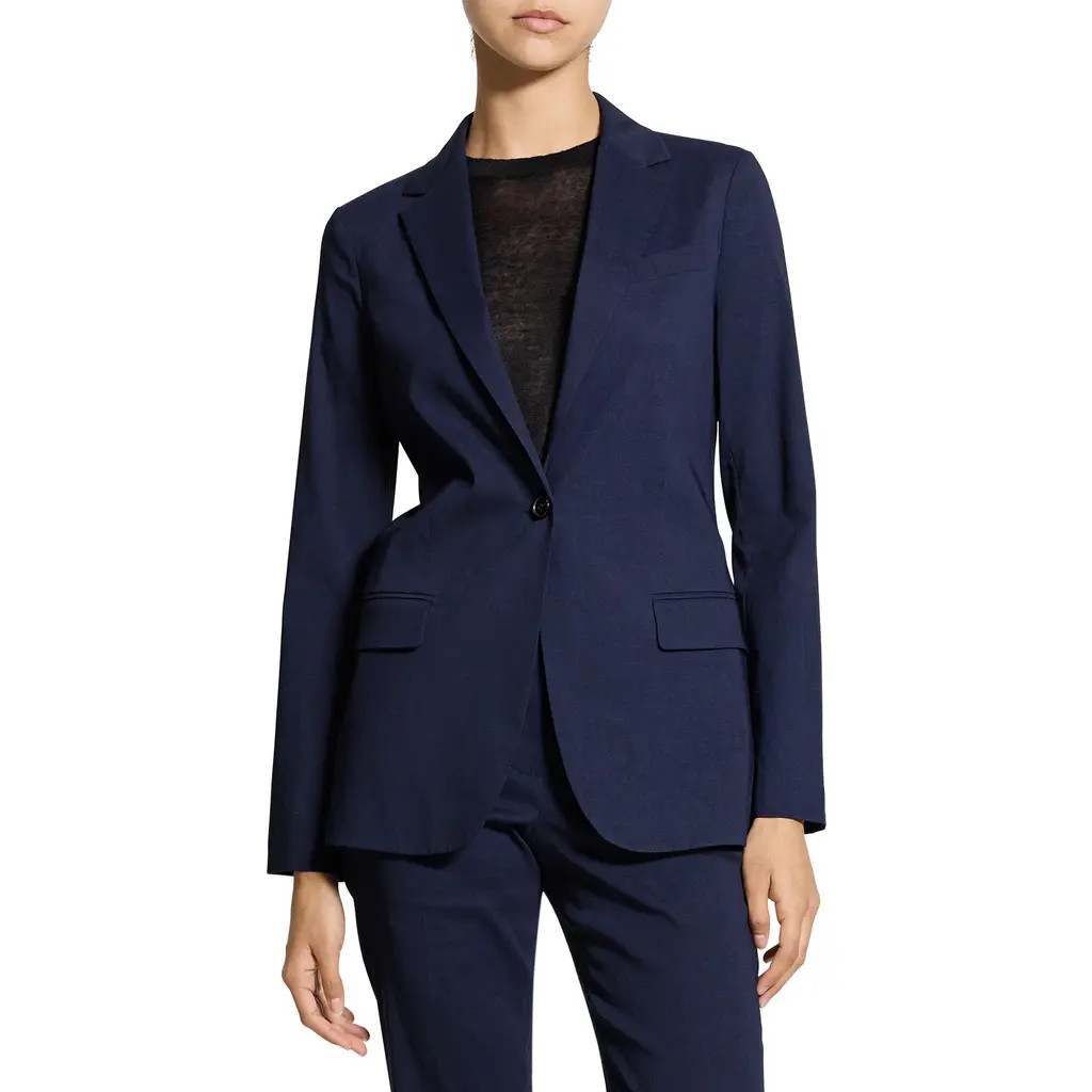 Theory Linen Blend Staple Blazer in Midnight Navy at Nordstrom, Size 6 | Nordstrom