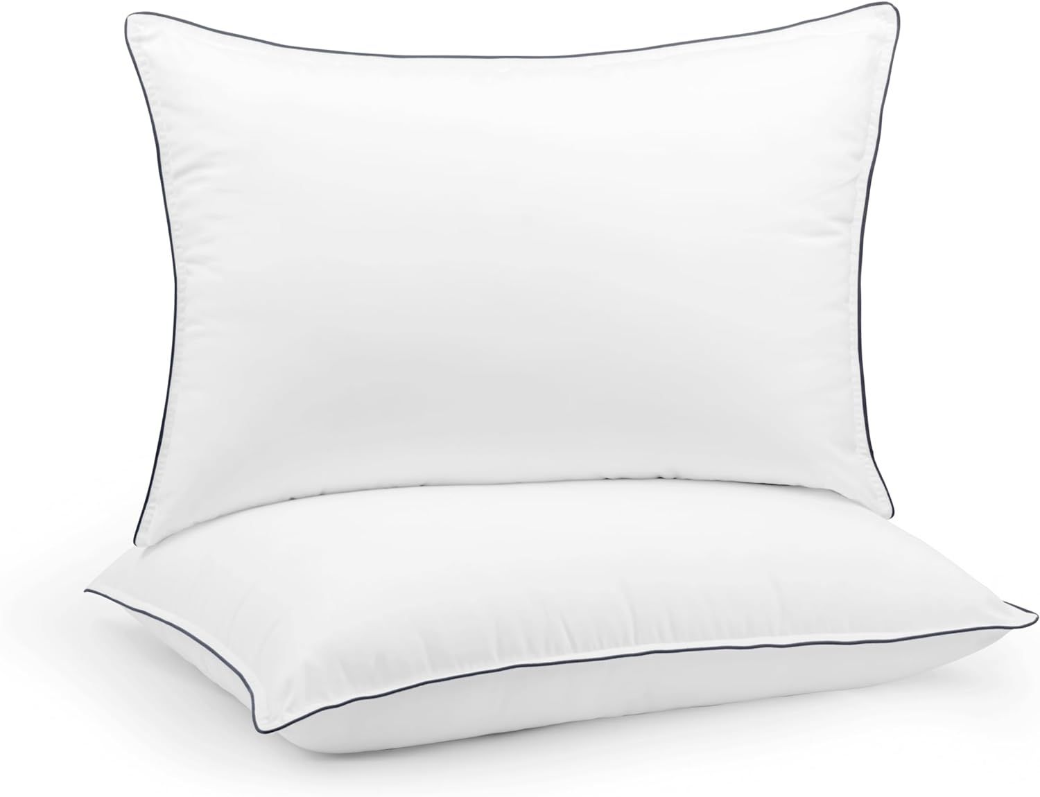 Linen Home Down Alternative Pillows with Grey Piping, Queen Size Pillows Set of 2, Bed Pillows fo... | Amazon (US)