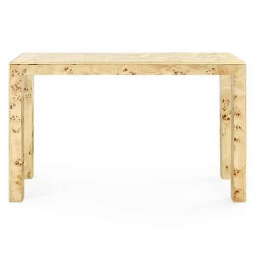 Villa & House Lauren Modern Beige Burl Wood Brushed Brass Accent Console Table | Kathy Kuo Home