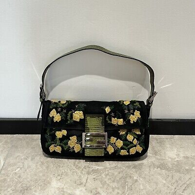 Authentic Fendi Baguette Bag Embroidered Canvas with Lizard Medium Black & Green  | eBay | eBay UK
