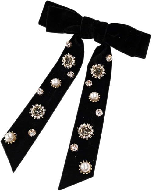 JKQBUX Womens Retro Velvet Ribbon Bow Tie brooch Necktie Rhinestone Preppy Neck Tie Brooch Pin Co... | Amazon (US)