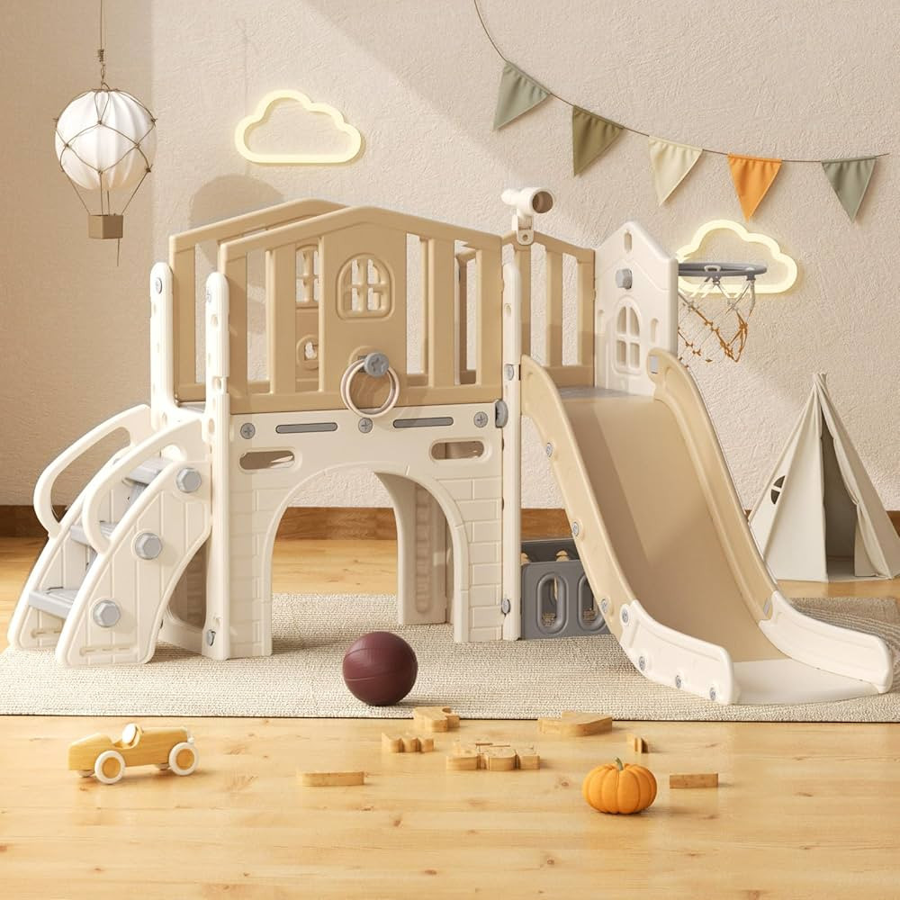 YUFU 8 in 1 Toddler Slide Set, Kids Slide for Toddlers Age 1-3, Toddler Playset with Climber, Bas... | Amazon (US)