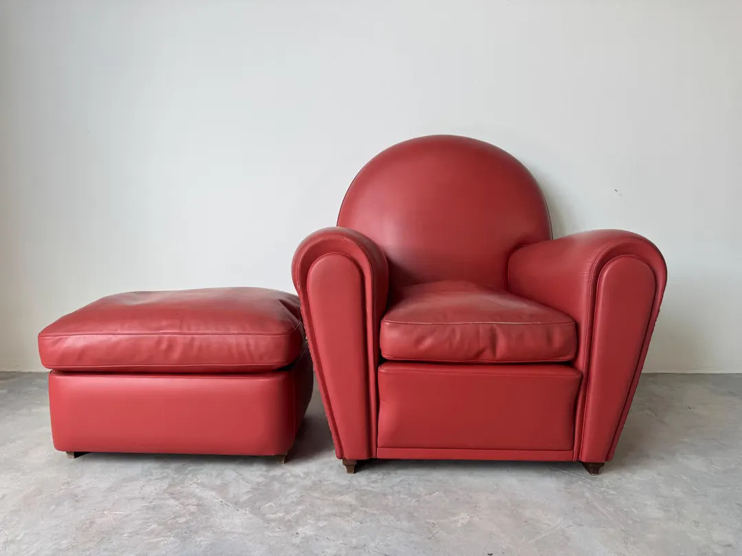 Italian Postmodern Poltrona Frau “vanity Fair” Red Leather Lounge Chair With Ottoman - Etsy | Etsy (US)