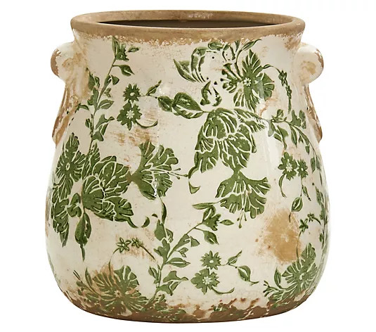 Make Your Selection: Nearly Natural 6.5" Tuscan Ceramic Green ScrollPlanter | QVC